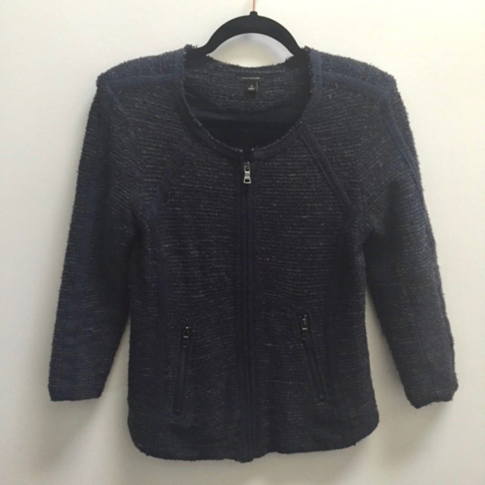 Ann Taylor dark navy blue dress jacket MOD tweed blazer